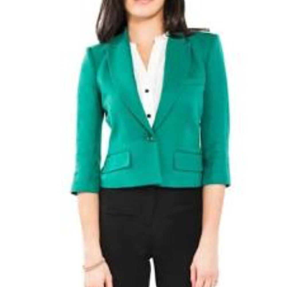 New Bcbgmaxazria Cropped Blazer Women's Size L Ultra Green Linen Blend Preppy